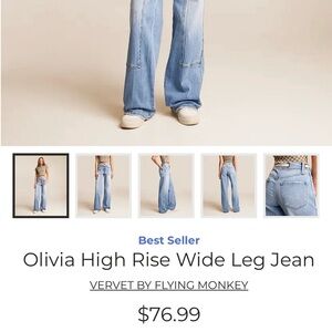 VERVET BY FLYING MONKEY Light Blue High-Rise Wide Leg Jeans